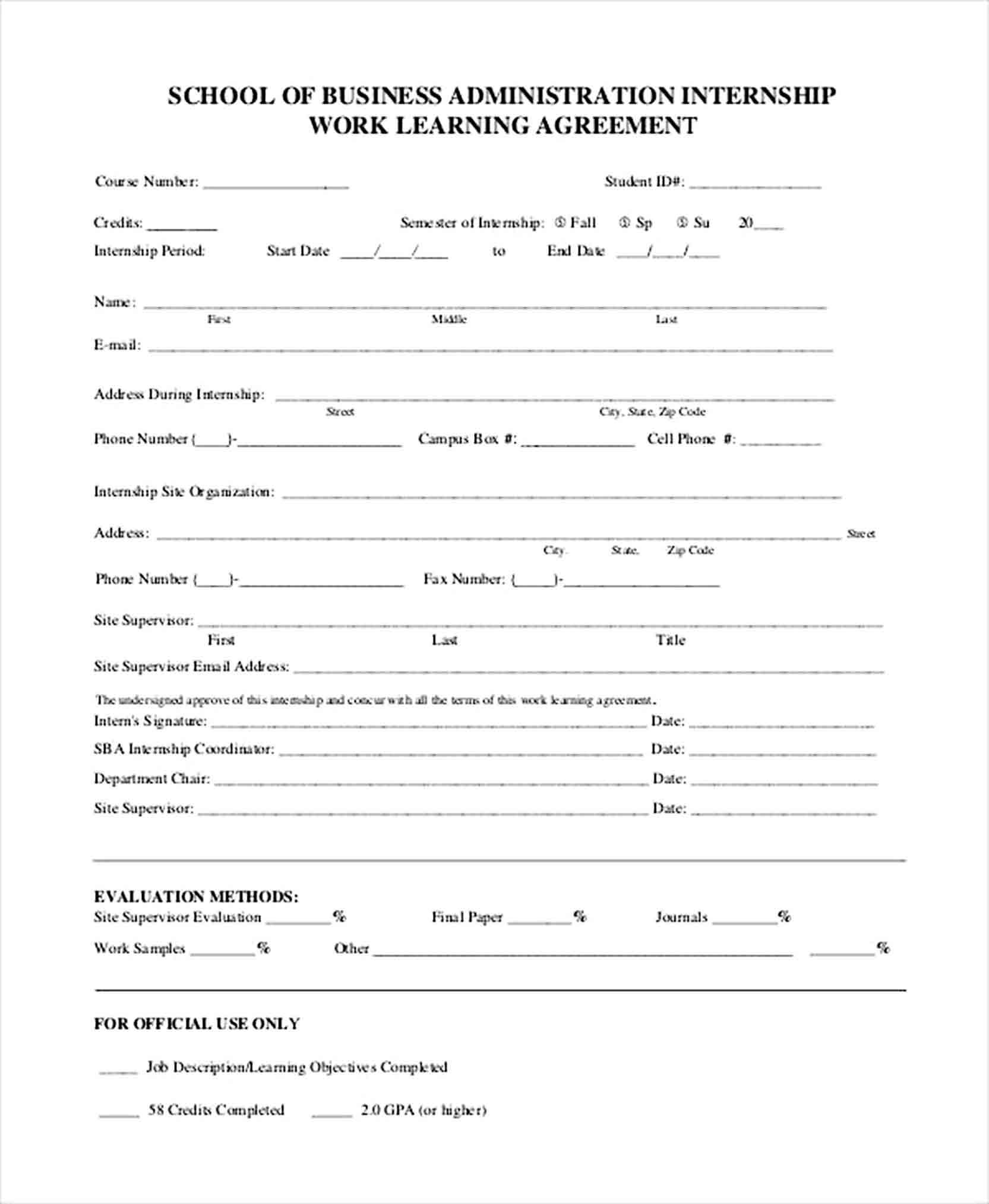 Sample Business Administration Learning Agreement
