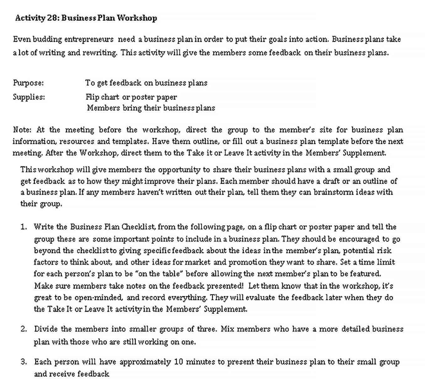 Sample Business Workshop Planning Checklist Template