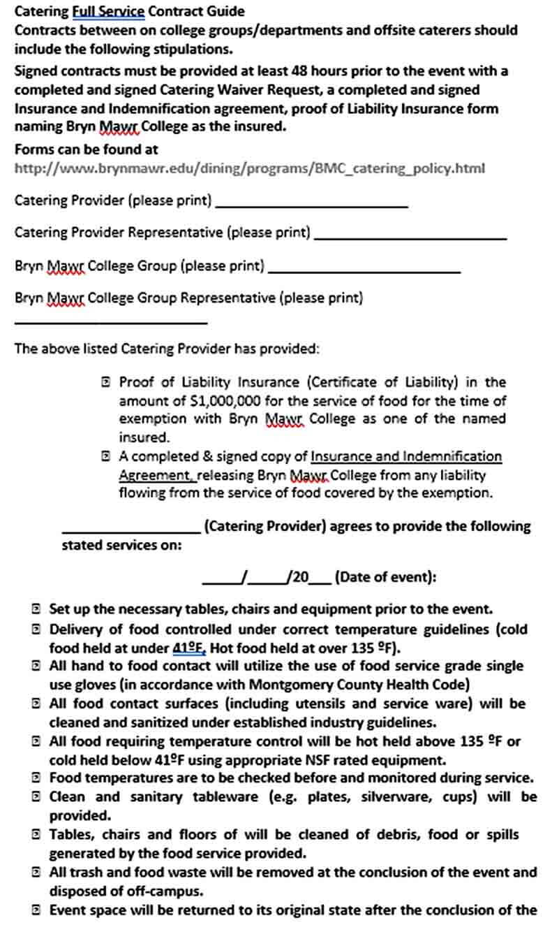 Sample Catering Service Contract Agreement Template