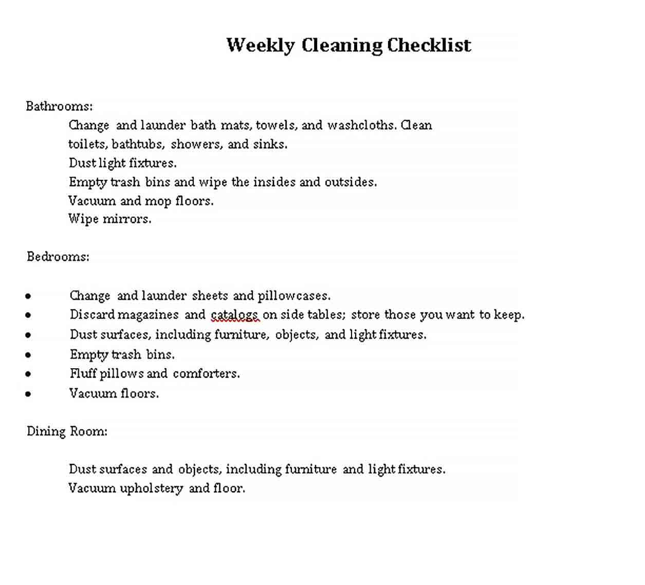 Sample Checklist Weekly Clean PDF Format