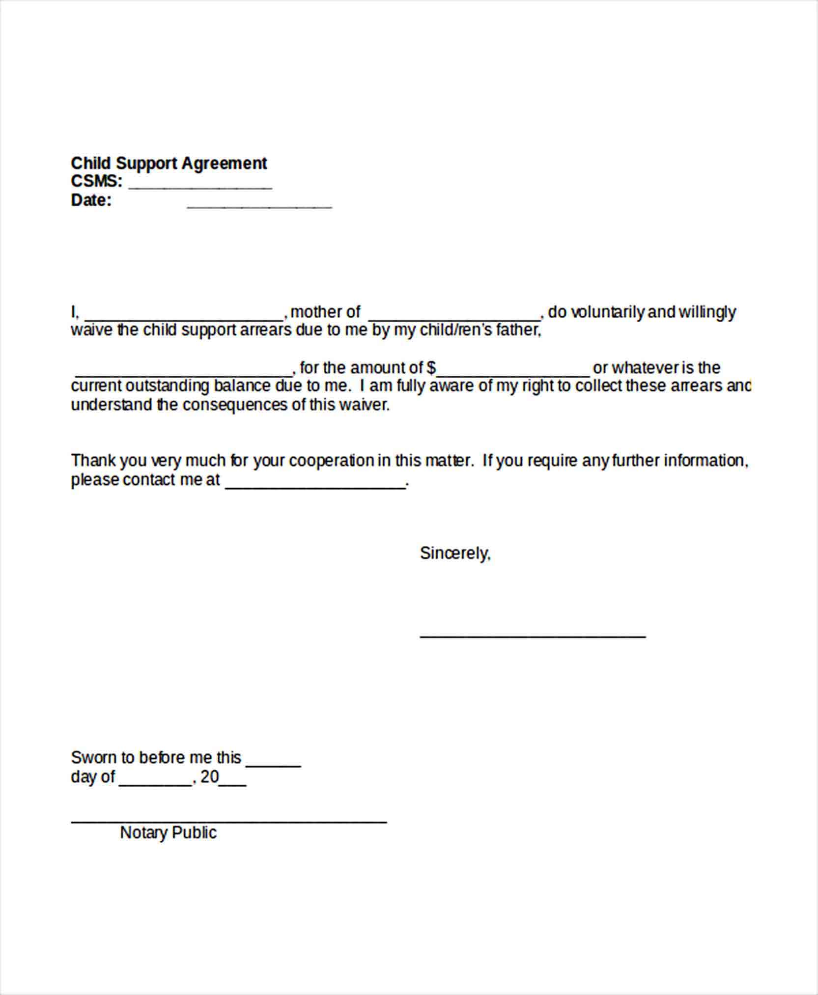 Sample Child Support Mutual Agreement Template