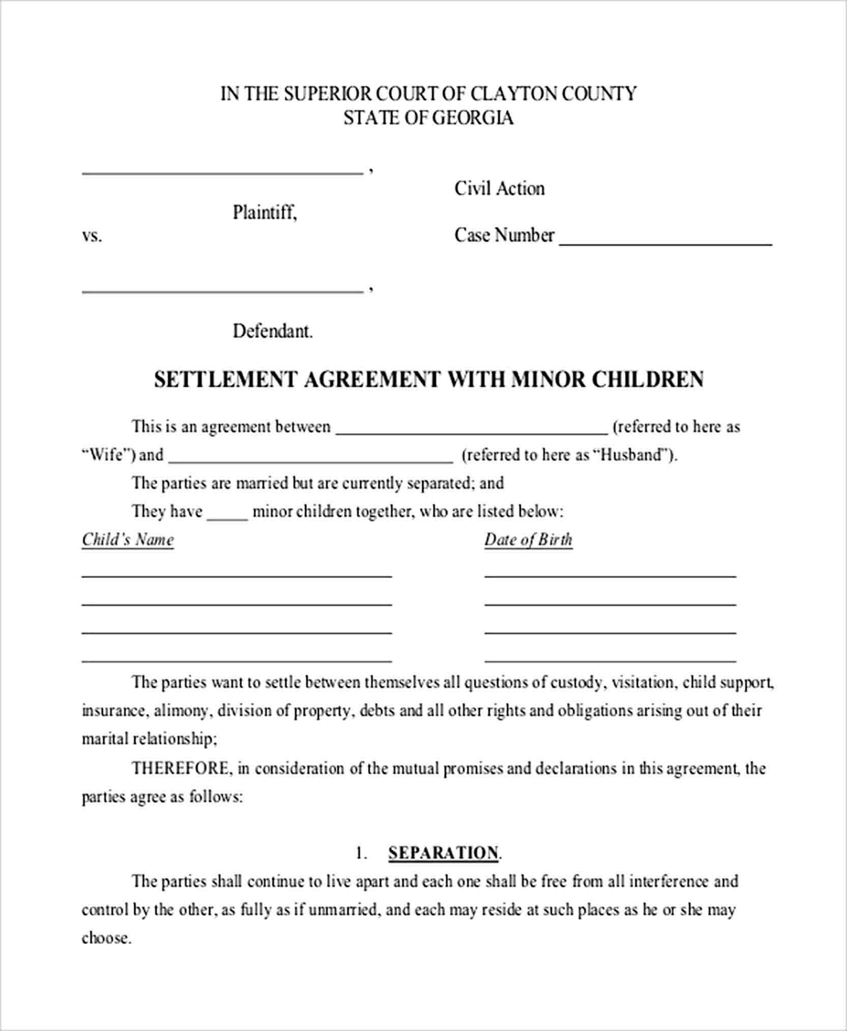 Sample Child Support Settlement Agreement Template