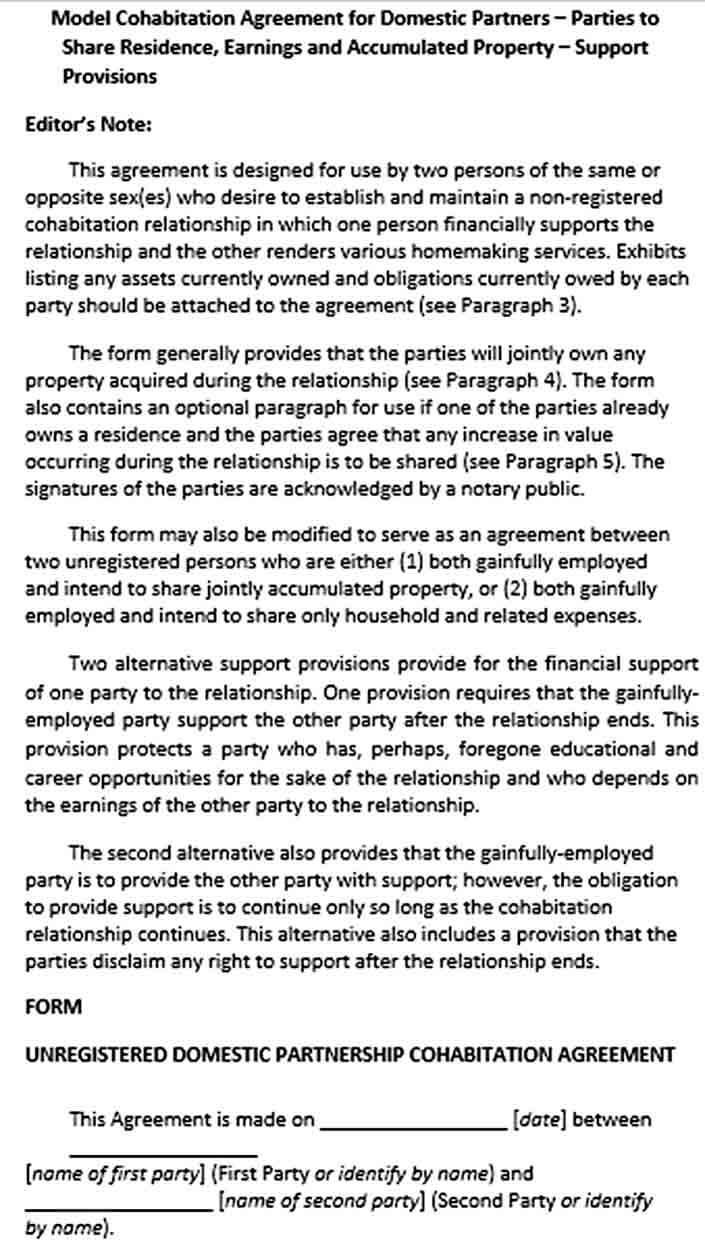 Sample Cohabitation Agreement Template For Domestic Partners