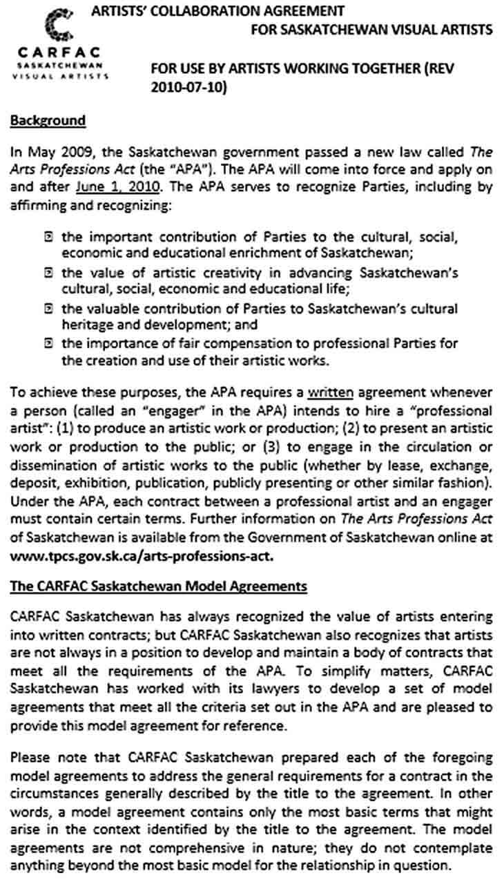 Sample Collaboration Agreement for Artist