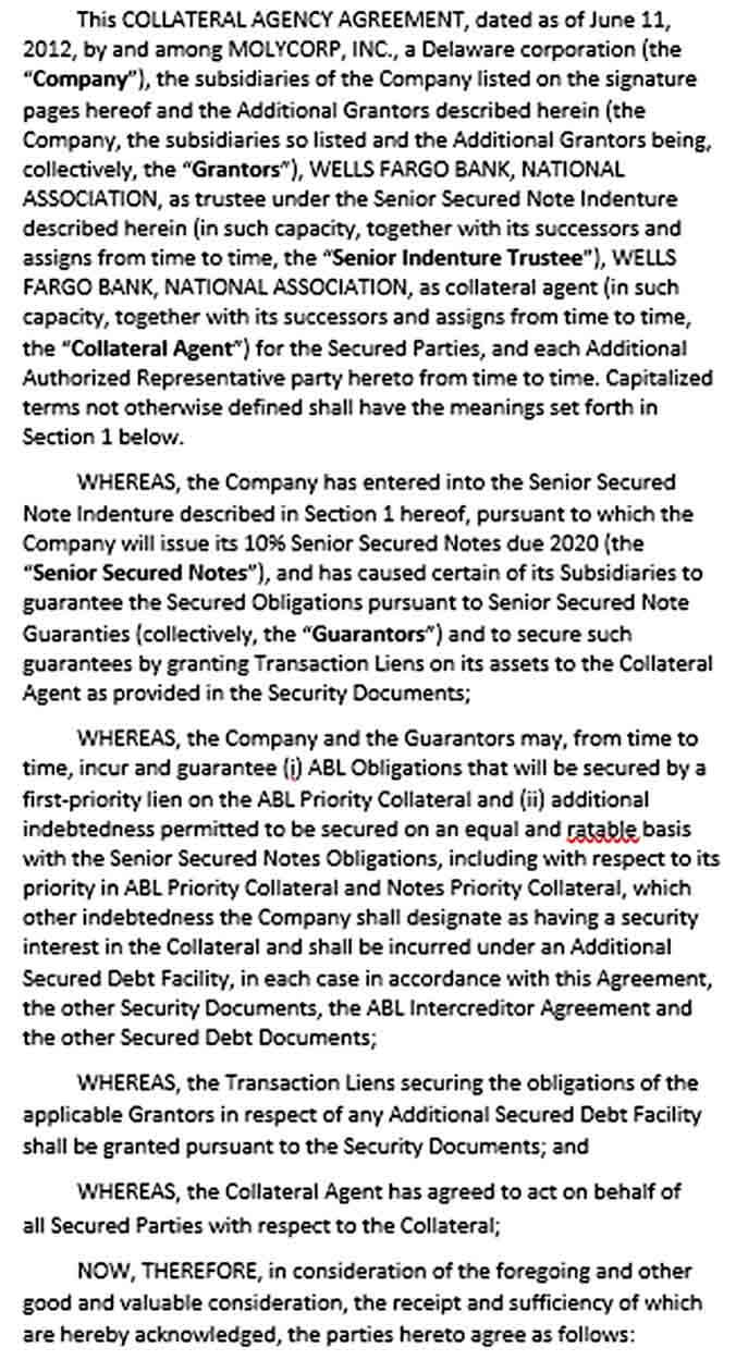 Sample Collateral Agency Agreement
