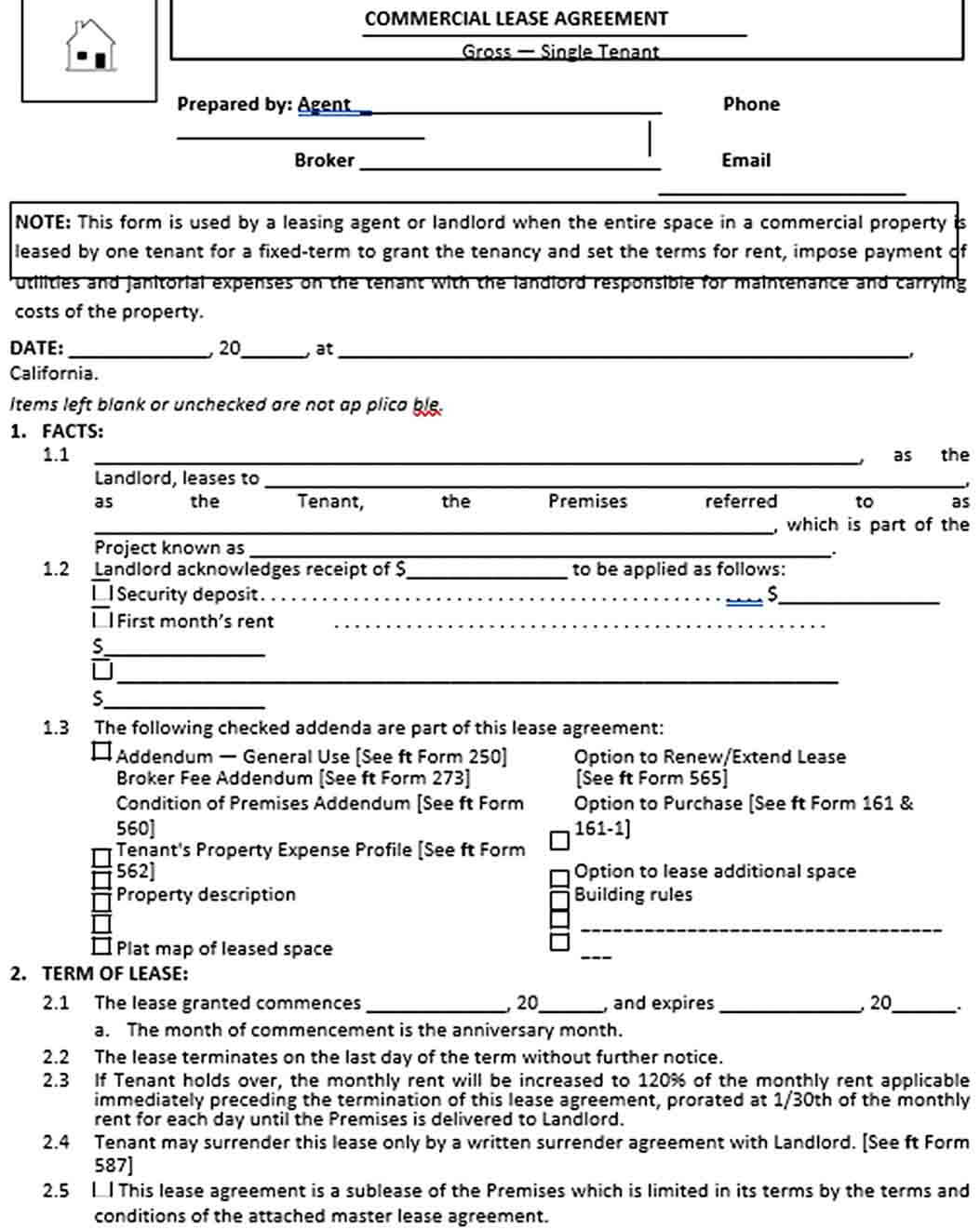Sample Commercial Lease Agreement Example