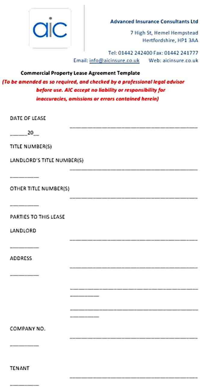 Sample Commercial Property Lease Agreement Template