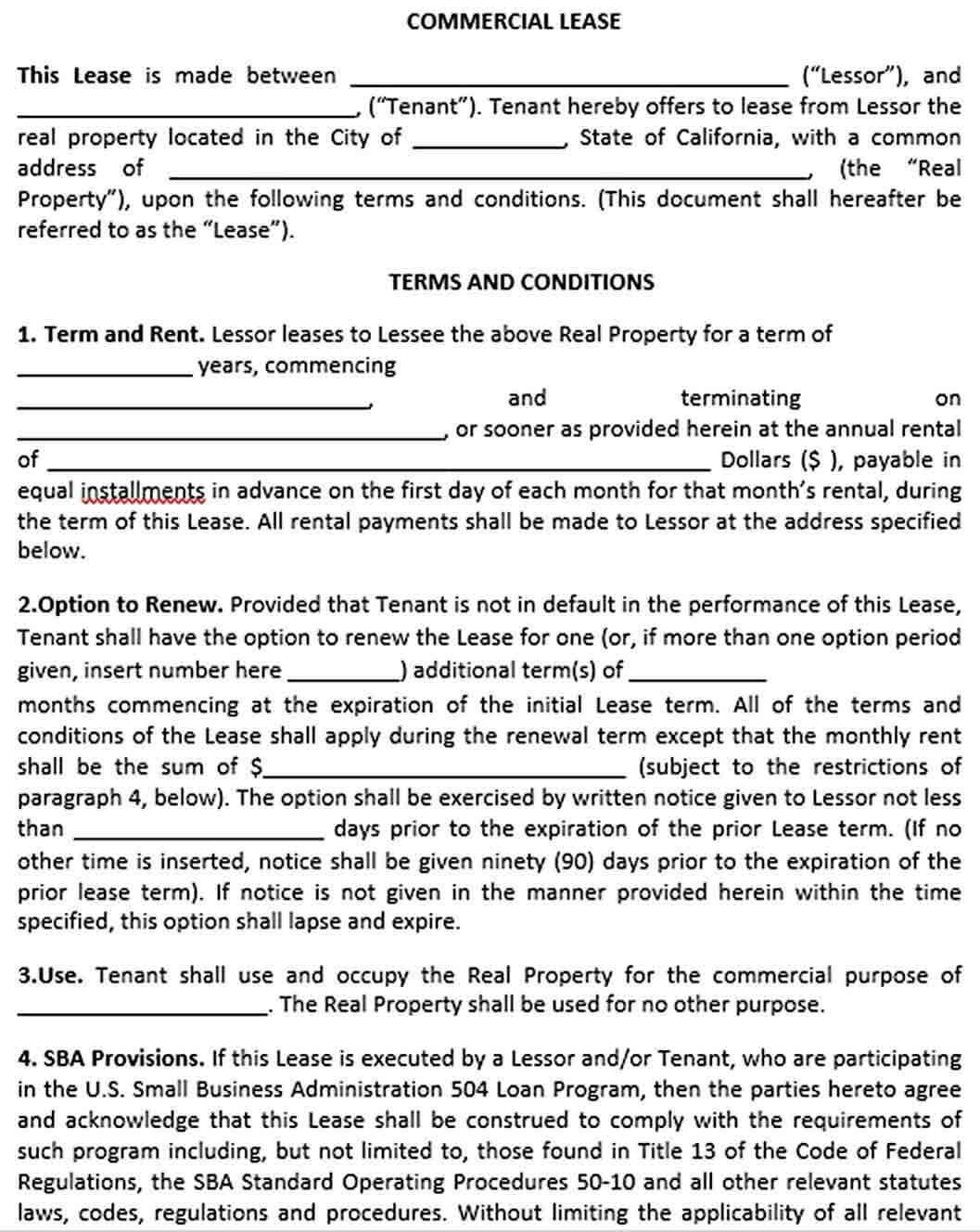 Sample Commercial Real Estate Lease Agreement Template