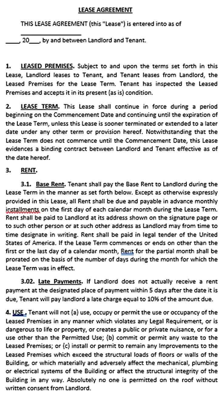 Sample Commercial Tenant Lease Agreement Template