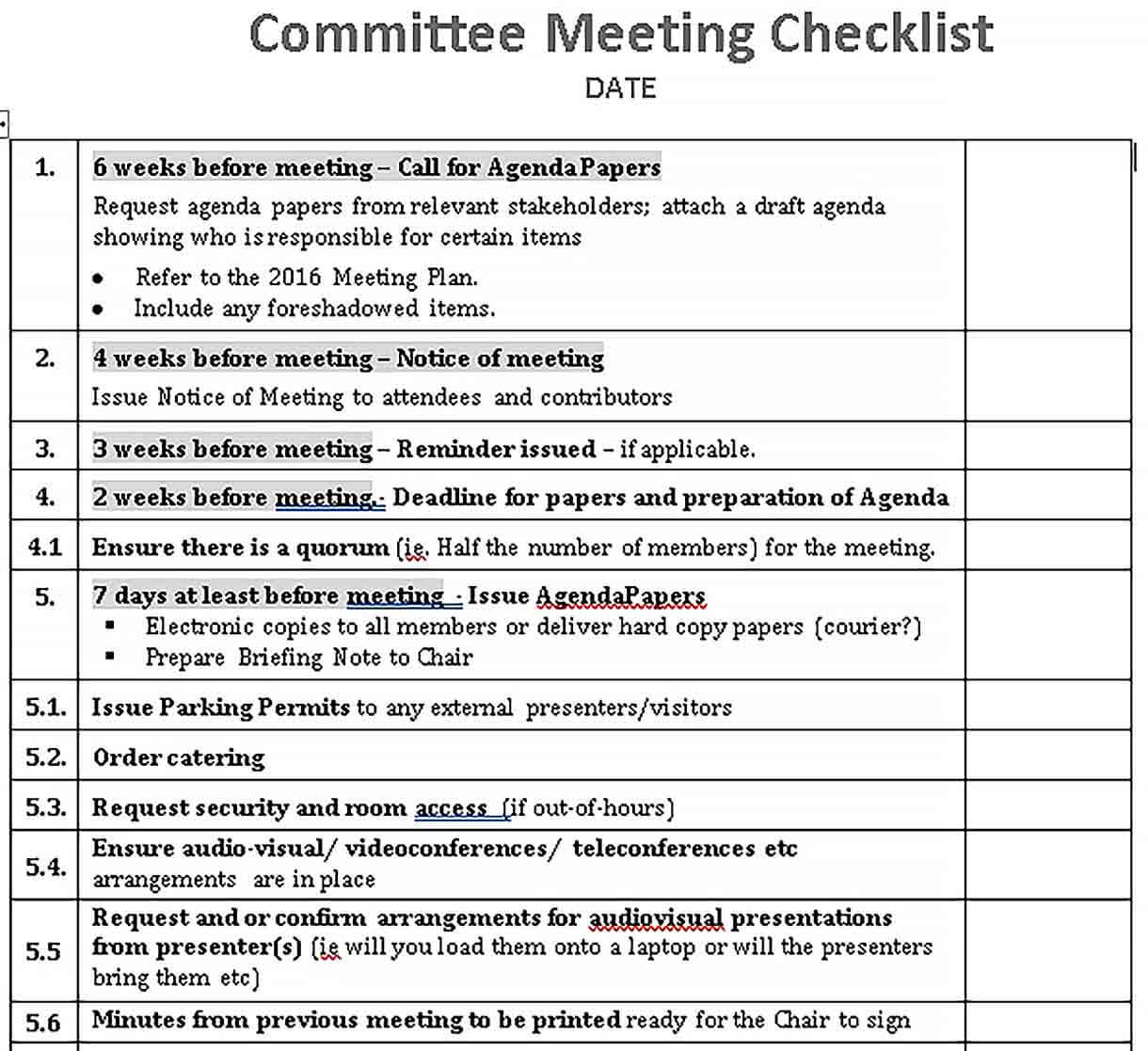 Sample Committee Meeting Checklist 1