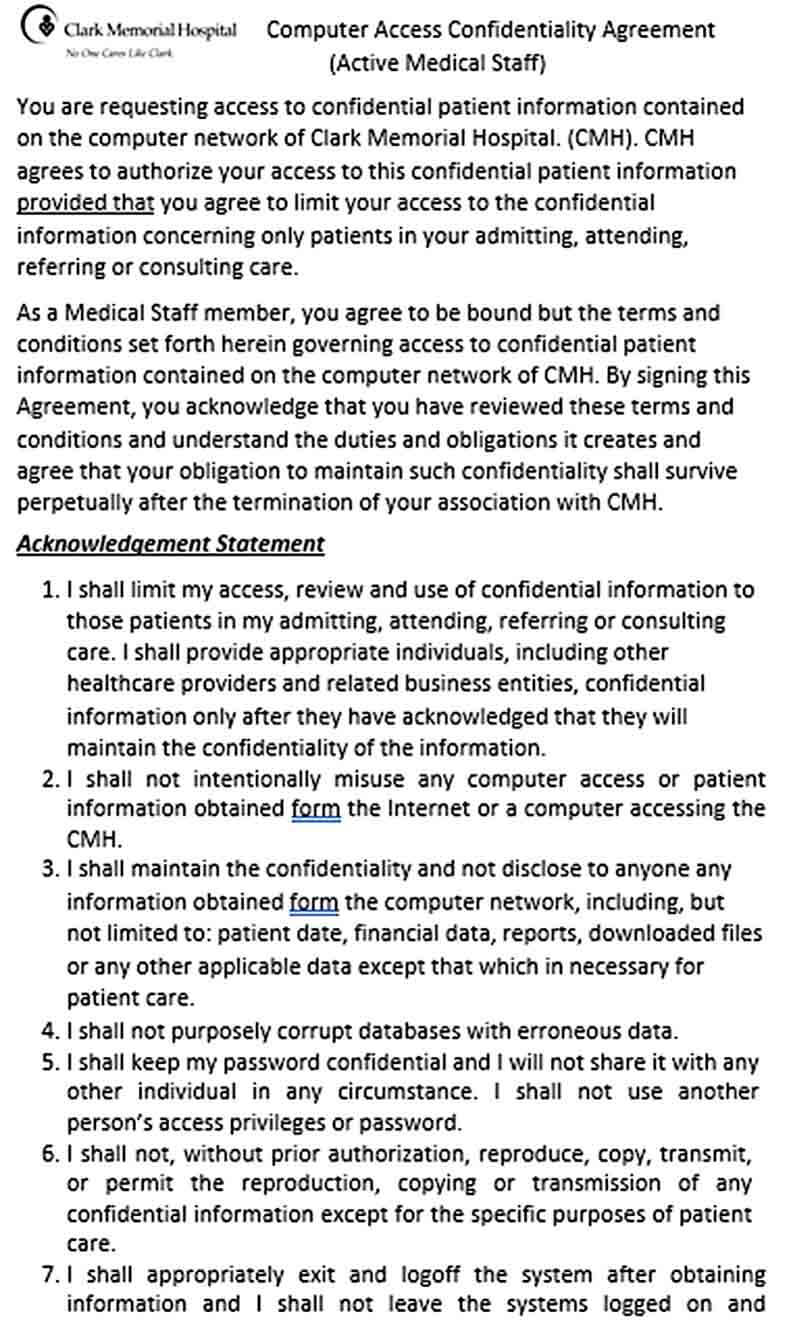 Sample Computer Access Confidentiality Agreement