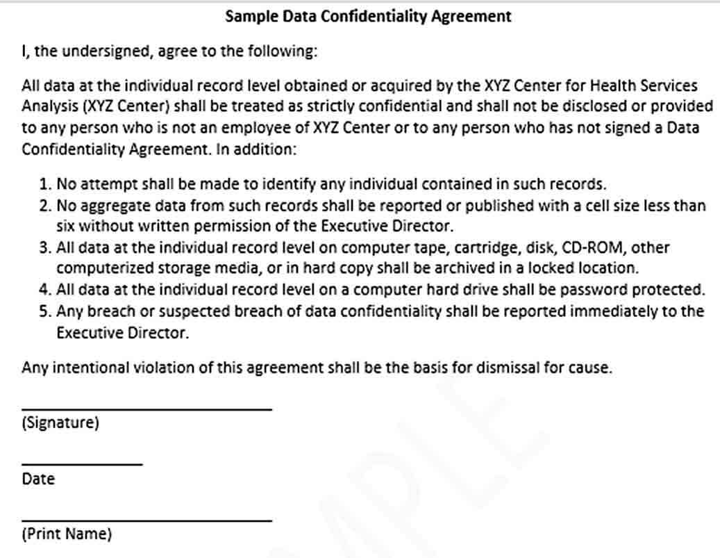Sample Computer Data Confidentiality Agreement