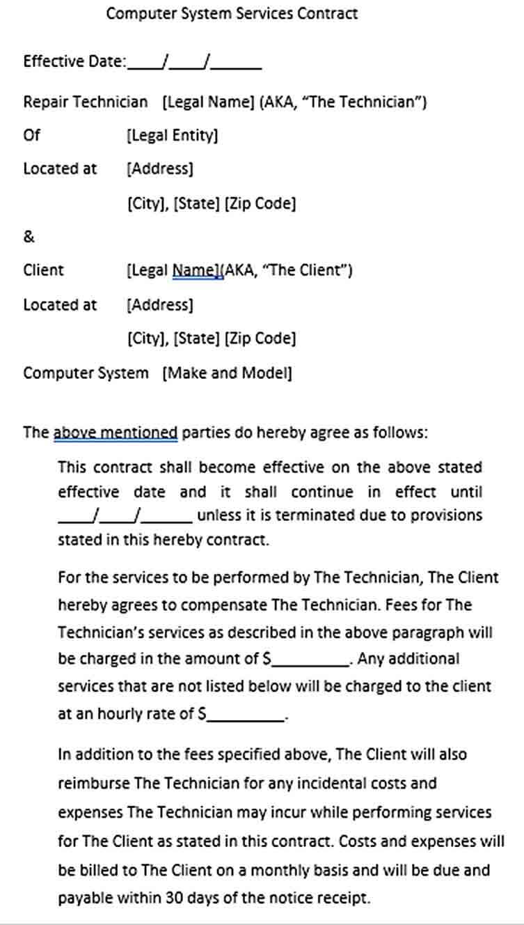 Sample Computer System Services Contract Template