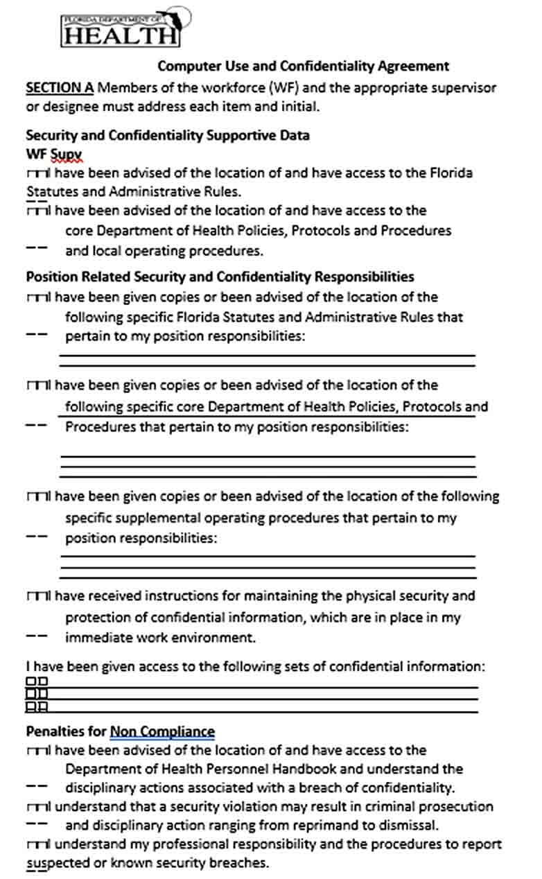 Sample Computer Use and Confidentiality Agreement