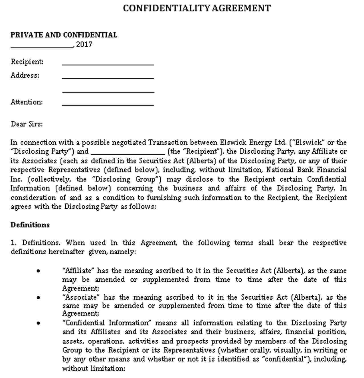 Sample Confidentiality Agreement Sample