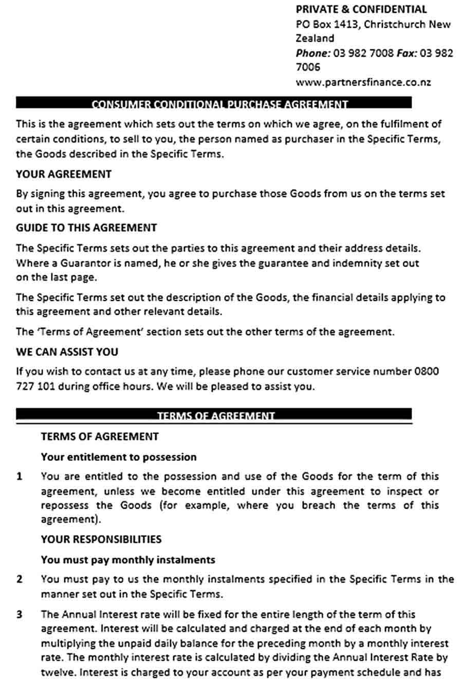 Sample Consumer Conditional Purchase Agreement Template