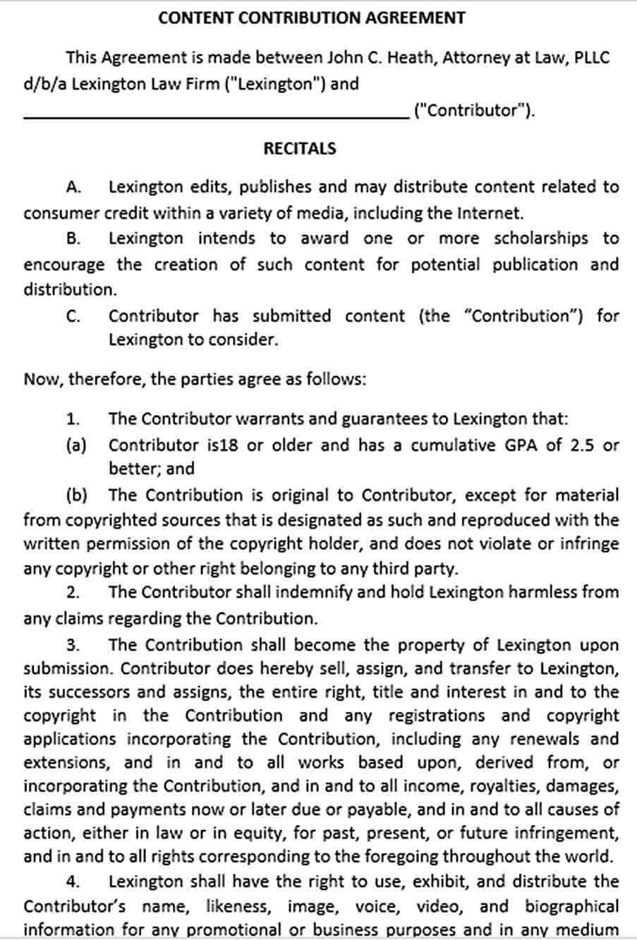Sample Content Contribution Agreement