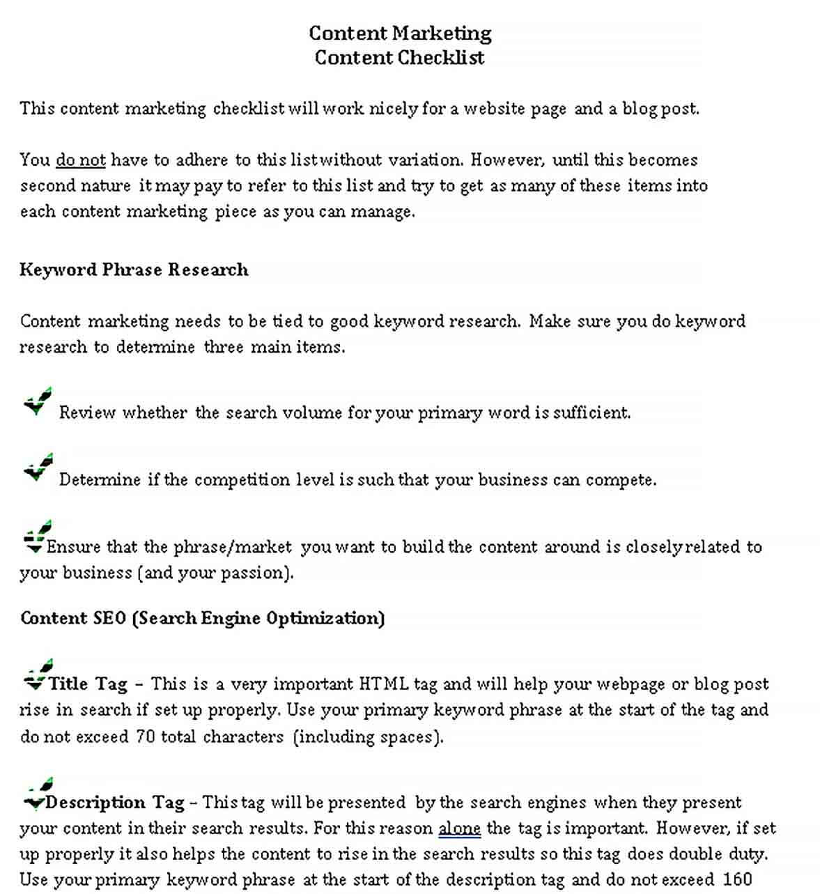Sample Content Marketing Checklist