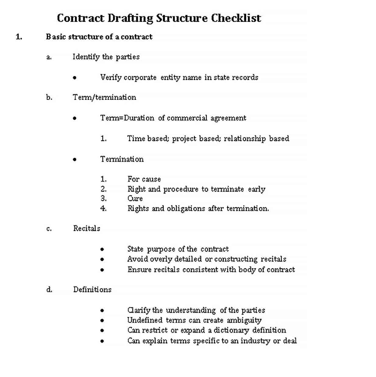 Sample Contract Drafting Checklist