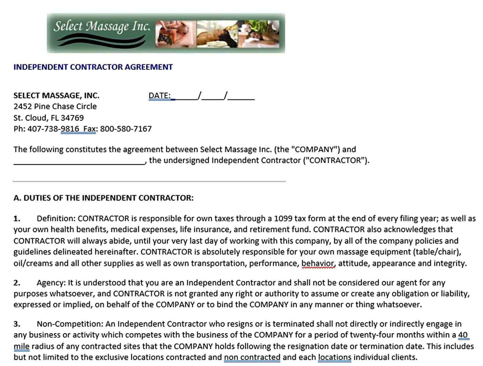 Sample Contractor Non Compete Agreement 1