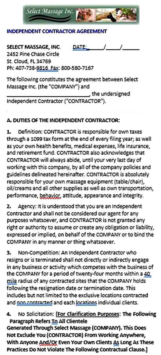 Sample Contractor Non Compete Agreement