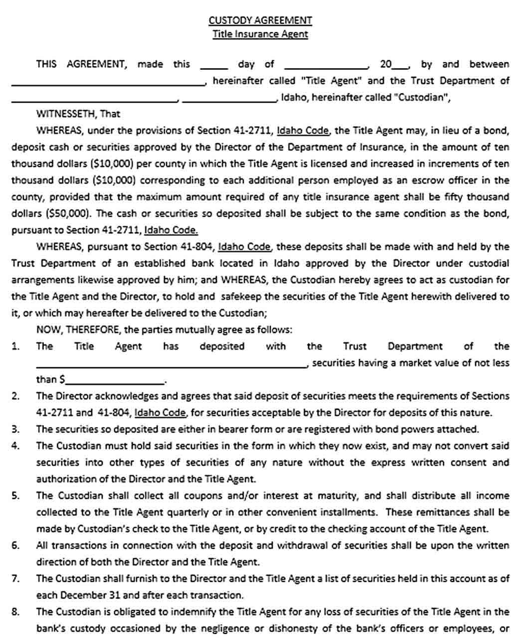 Sample Custody Agreement Document Format