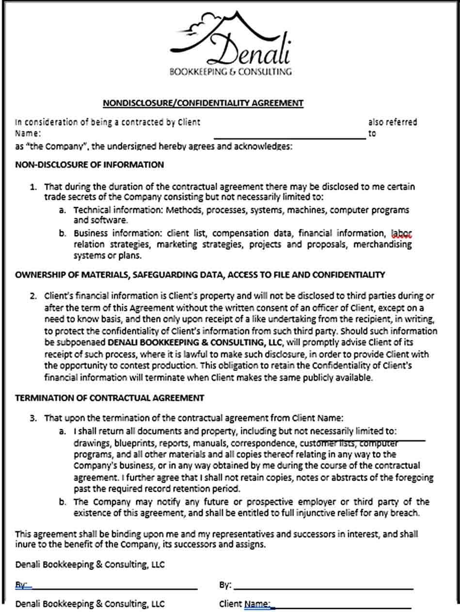 Sample DBC Bookkeeping Nondisclosure Agreement Template
