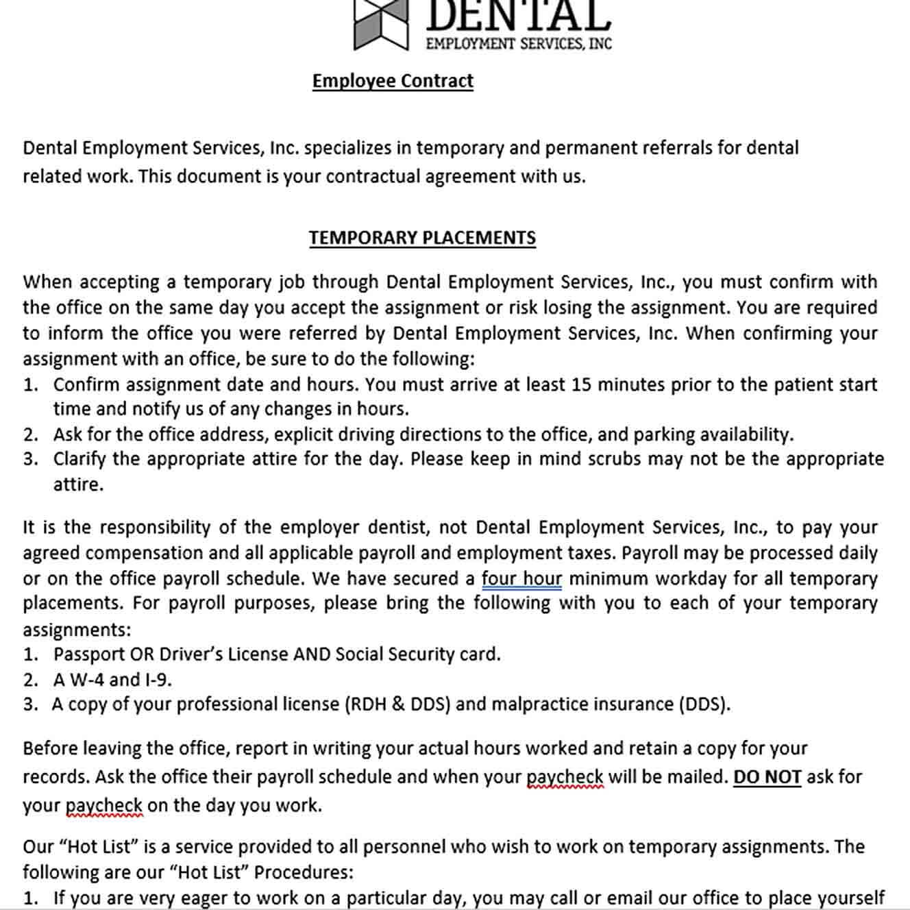 Sample Dental Employee Contract Agreement