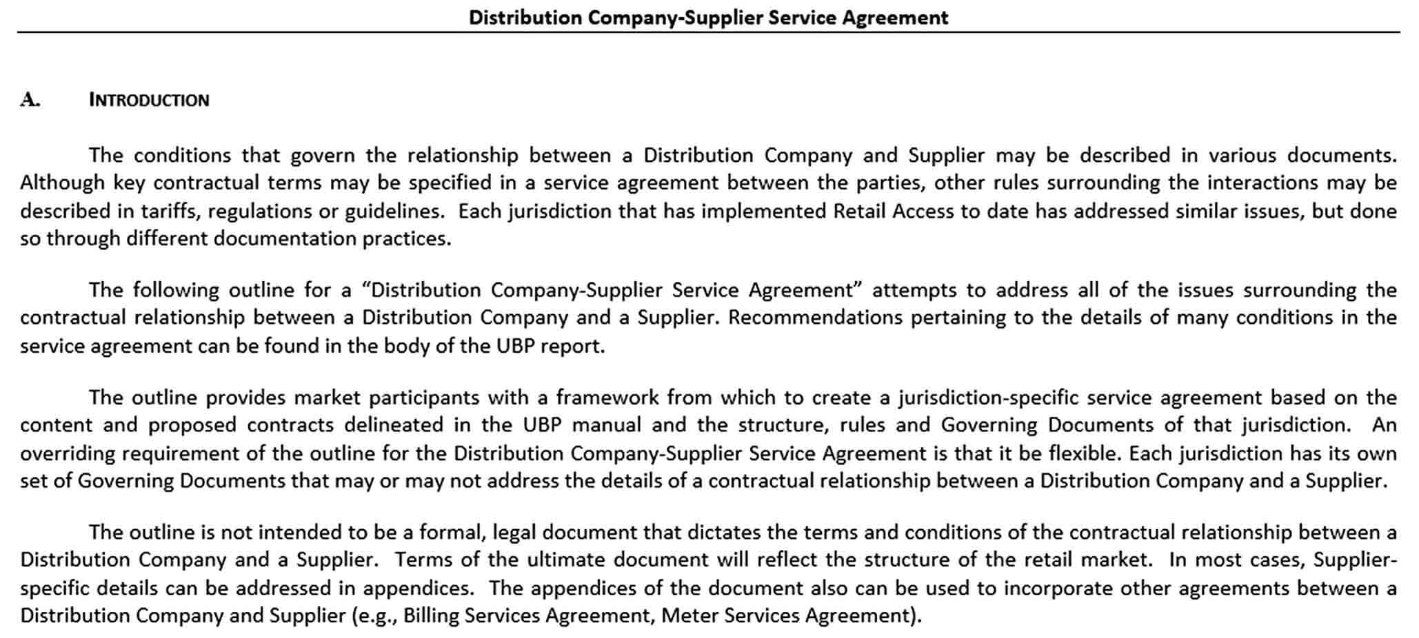 Sample Distribution Company Supplier Service Agreement