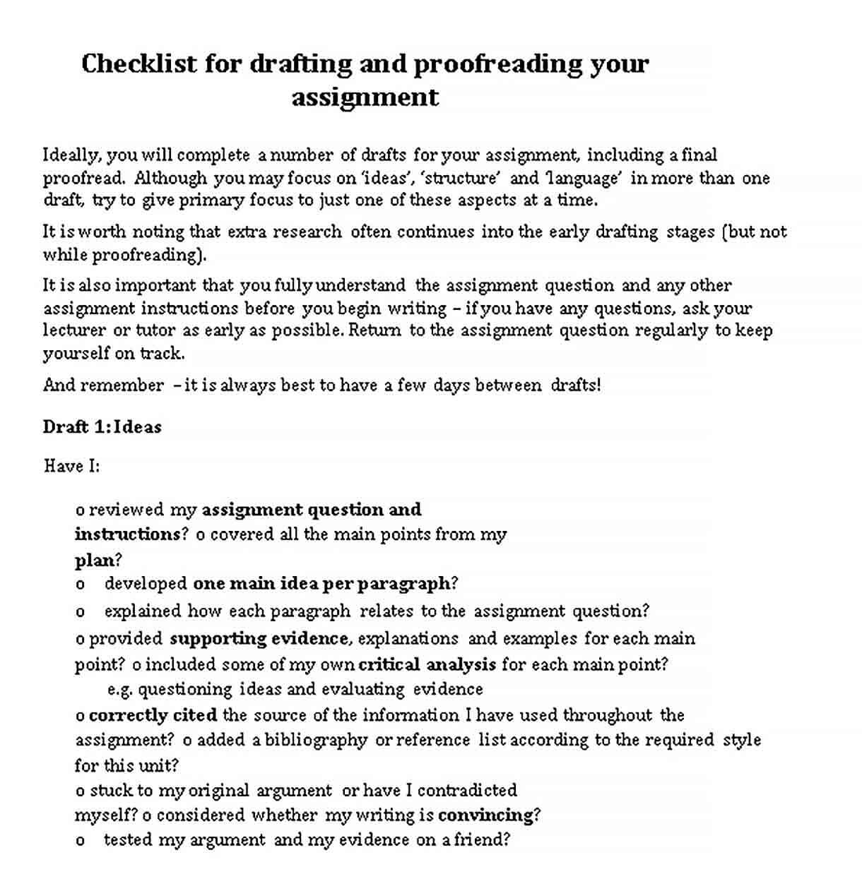 Sample Drafting Checklist Example in PDF