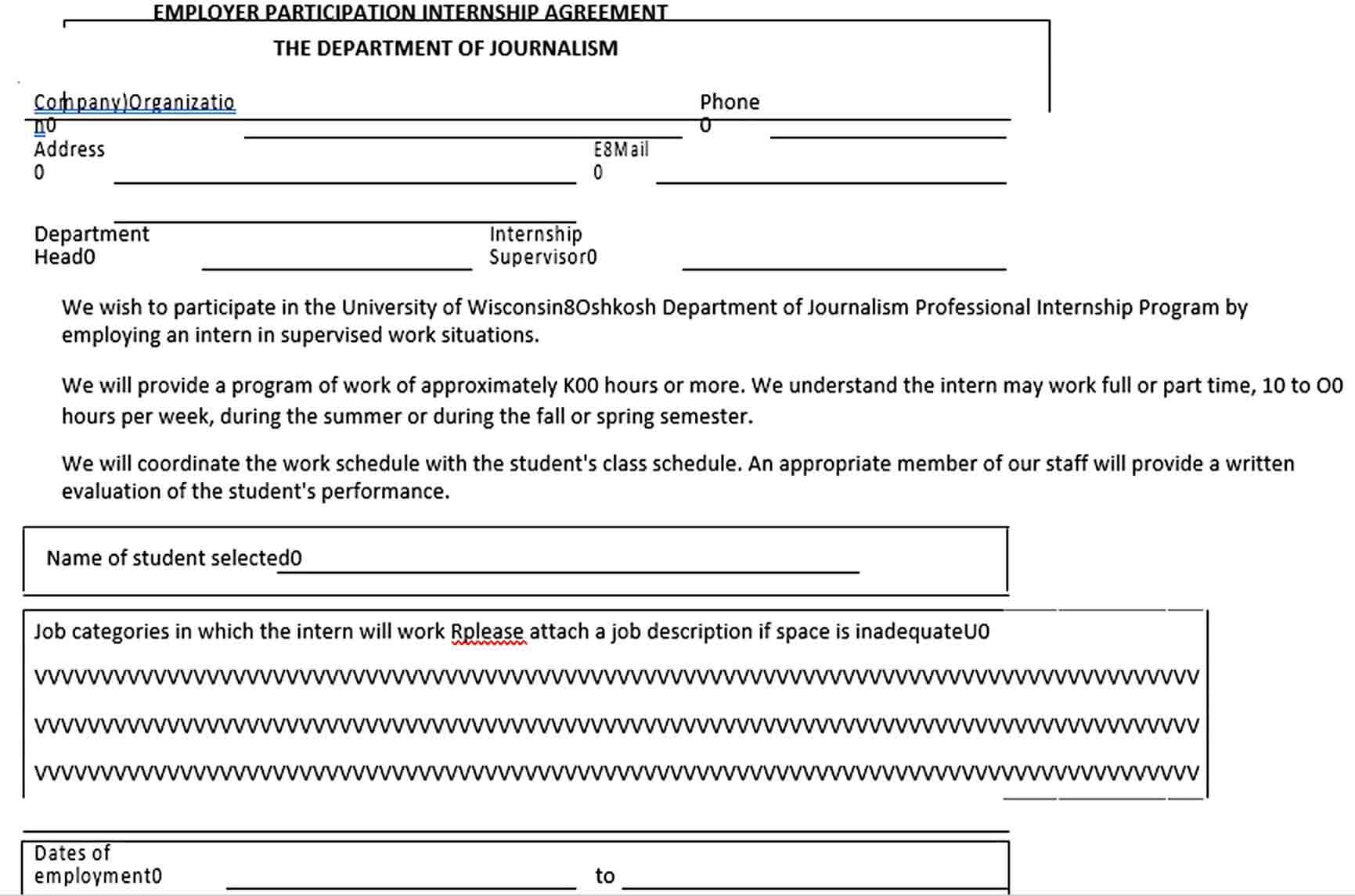 Sample Employer Participation Internship Agreement Format