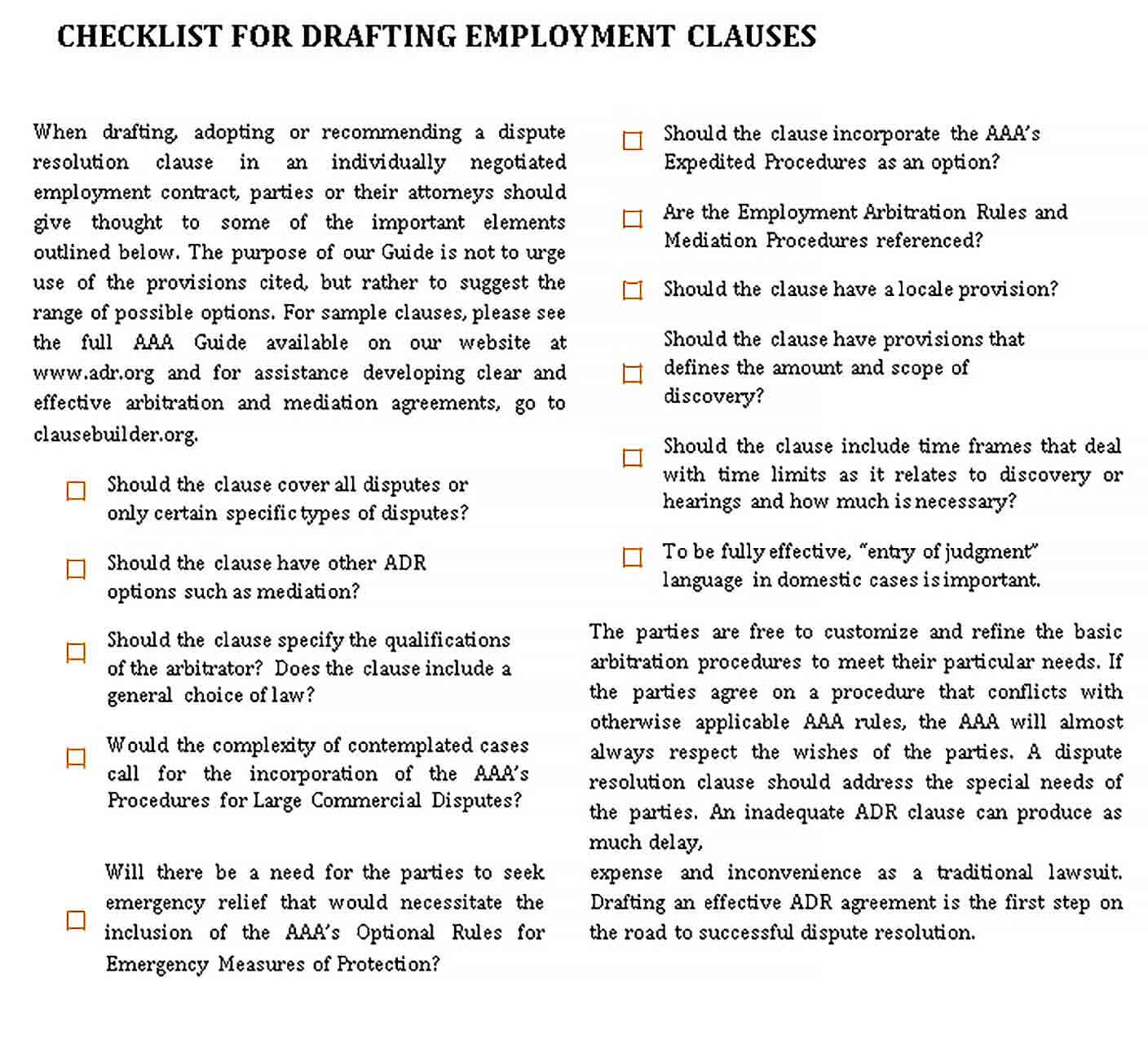 Sample Employment Drafting Checklist