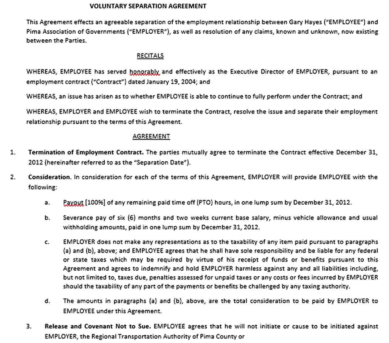 Sample Employment Mutual Separation Agreement Template