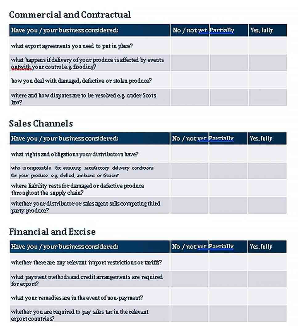 Sample Export Business Checklist