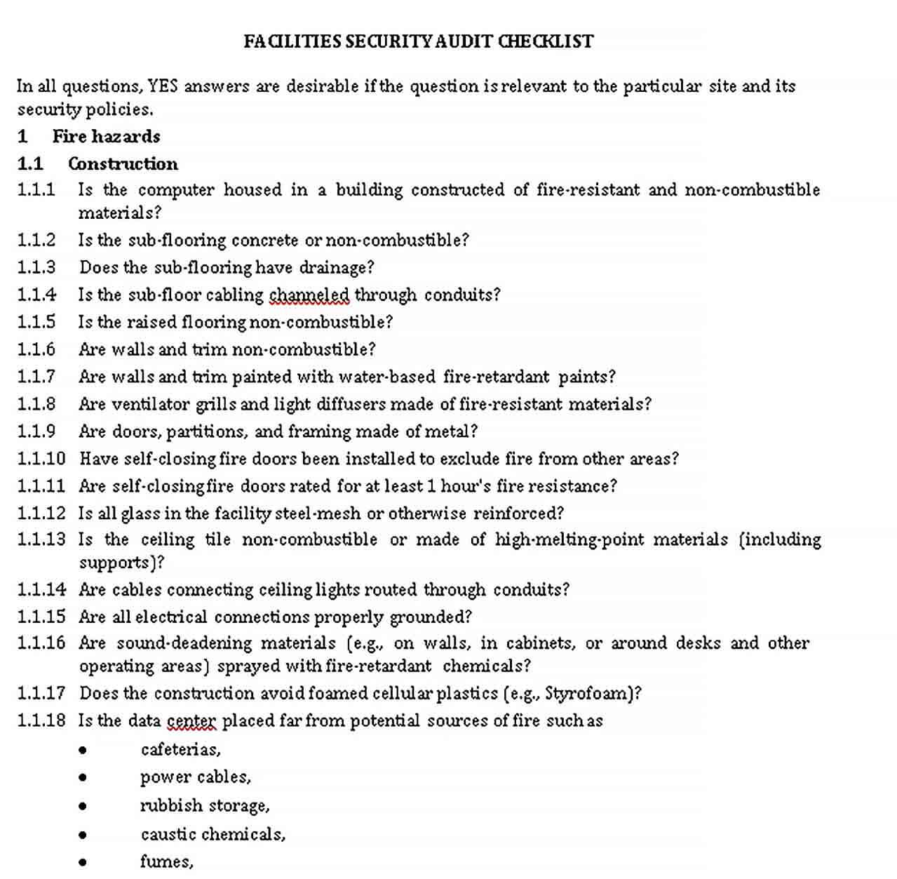 Sample Faculty and Security Audit Checklist Template