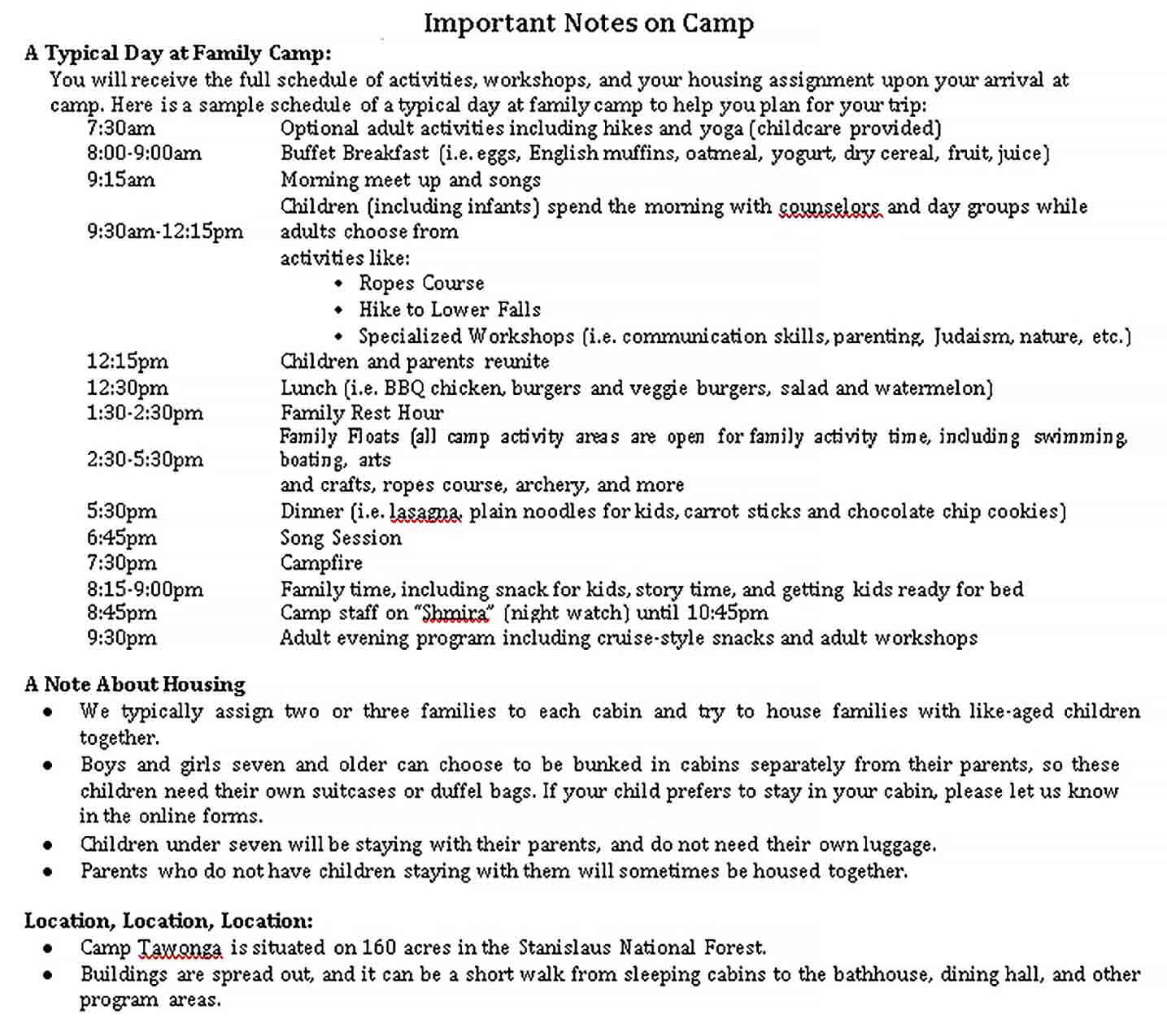 Sample Family Camping Packing Checklist PDF