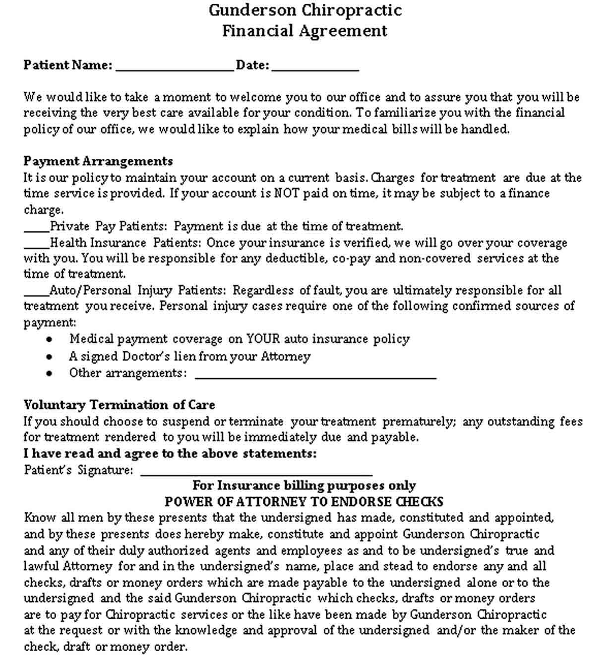 Sample Financial Agreement Cash Payment