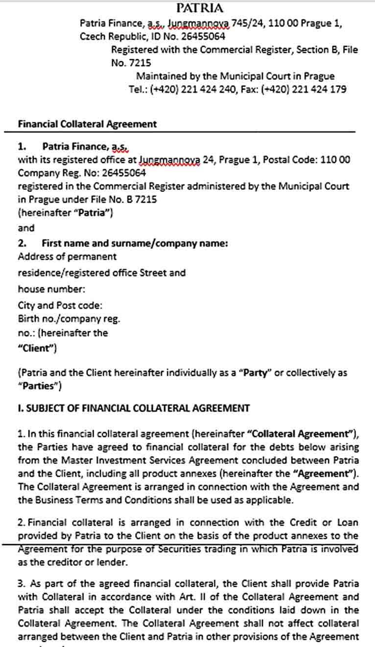 Sample Financial Collateral Agreement
