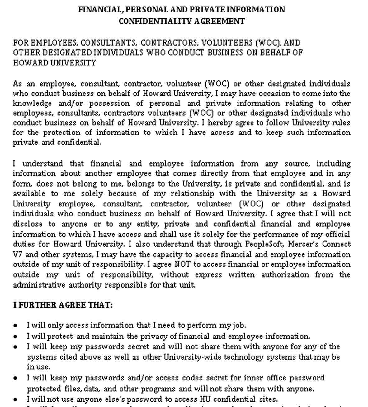 Sample Financial Confidentiality Agreement Template