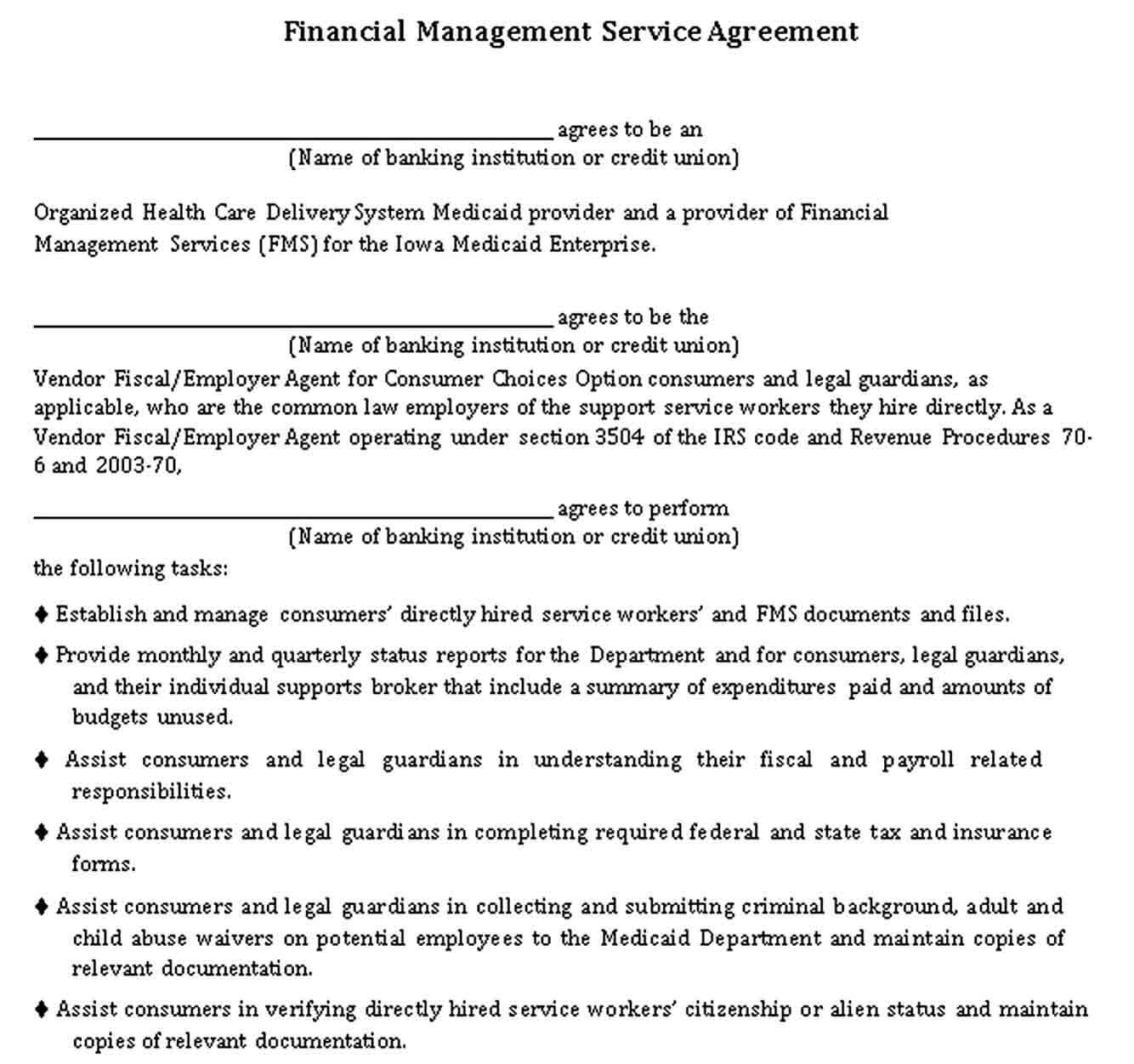 Sample Financial Management Service Agreement