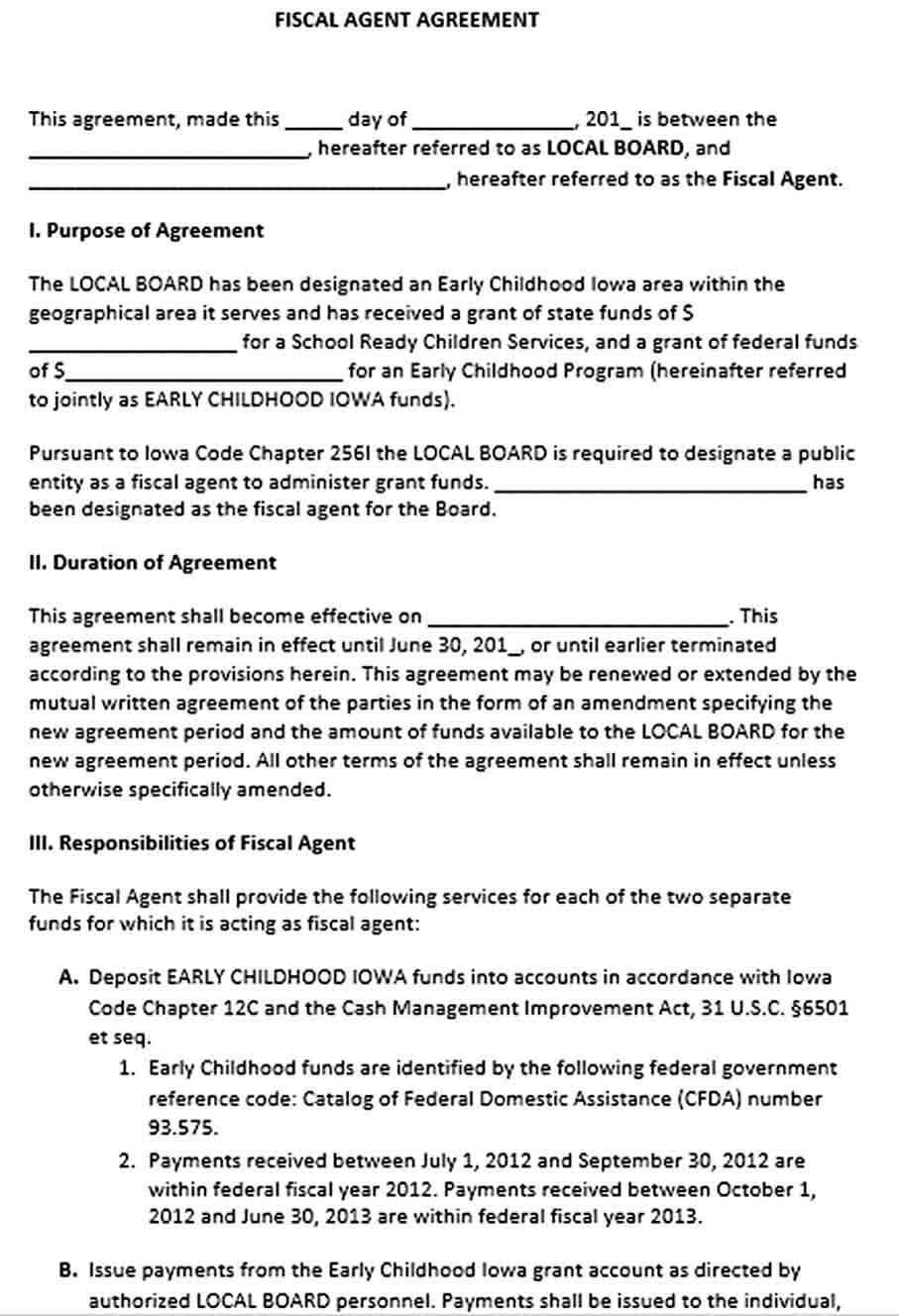 Sample Fiscal Agent Agreement Template
