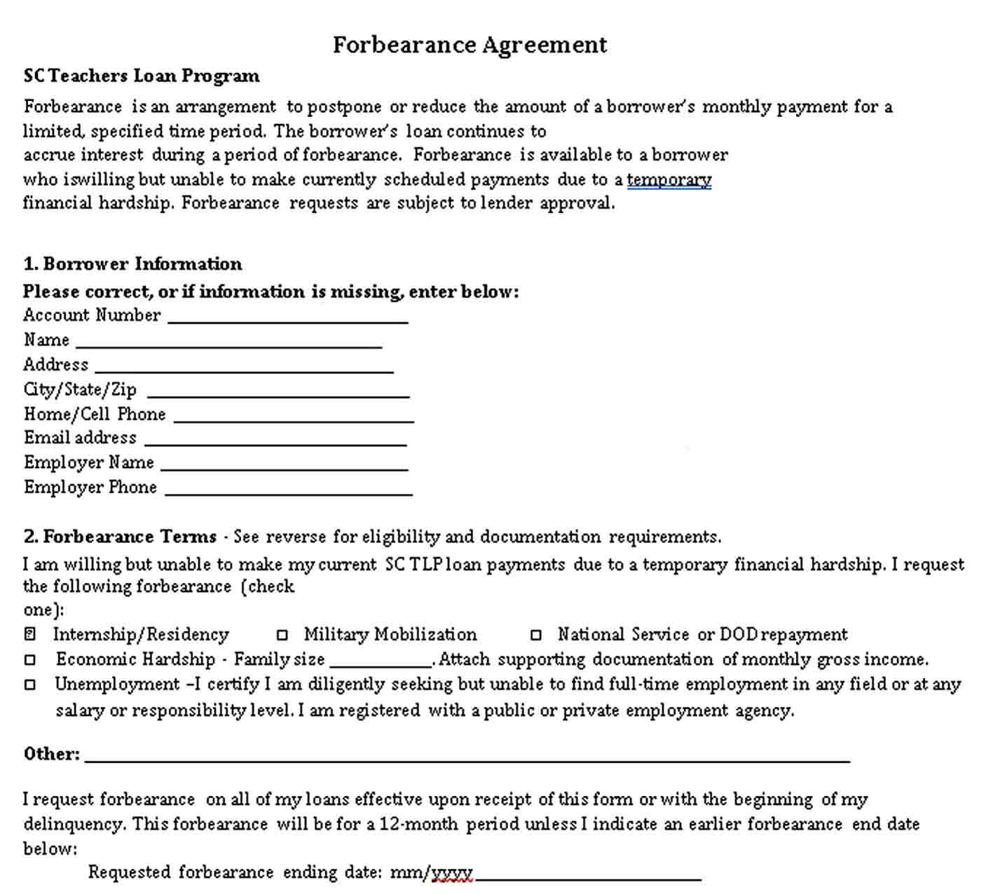 Sample Forbearance Agreement Example