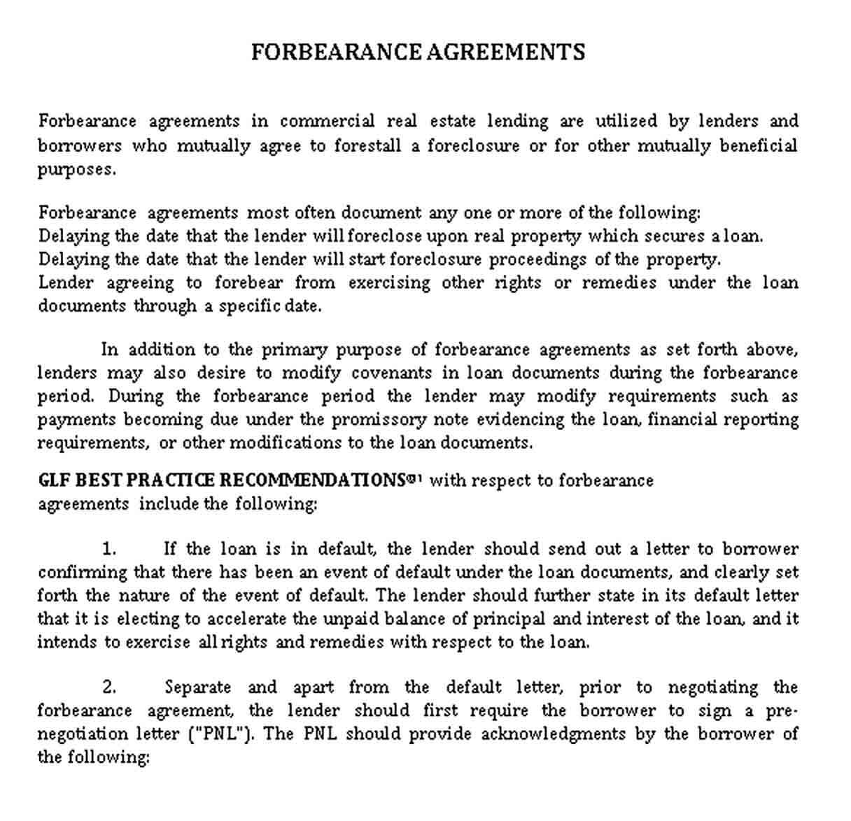 Sample Forbearance Agreement in PDF