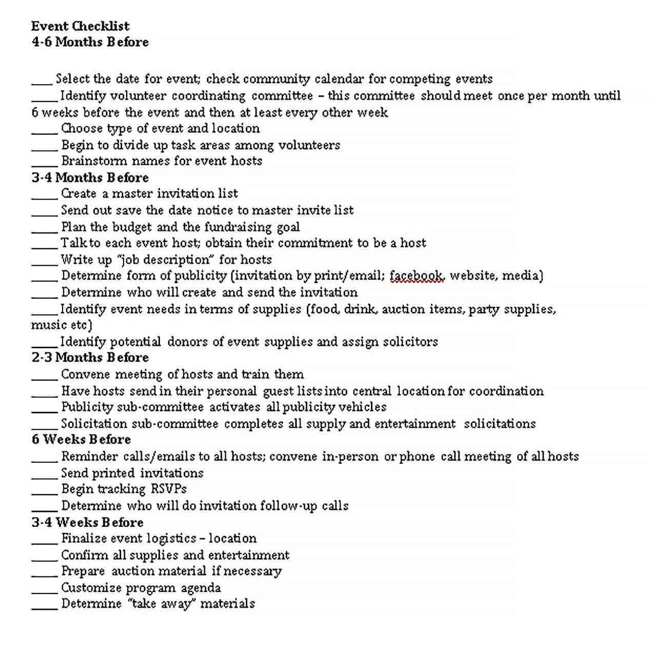 Sample Fundraising Event Planning Checklist Template