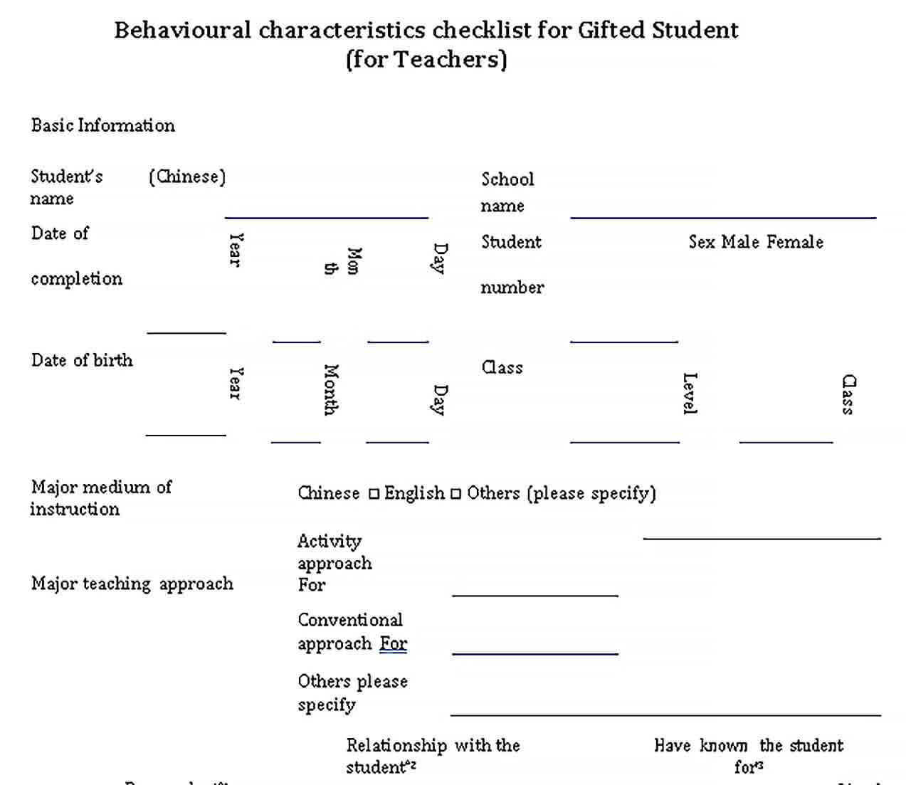 Sample Gifted Child Behavior Checklist