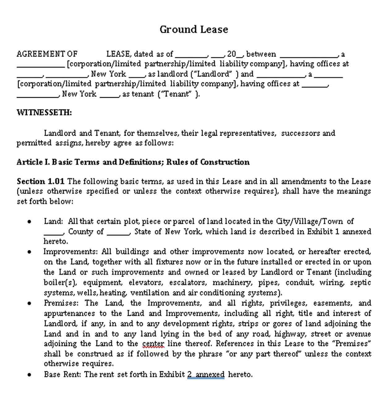 Sample Ground Lease form