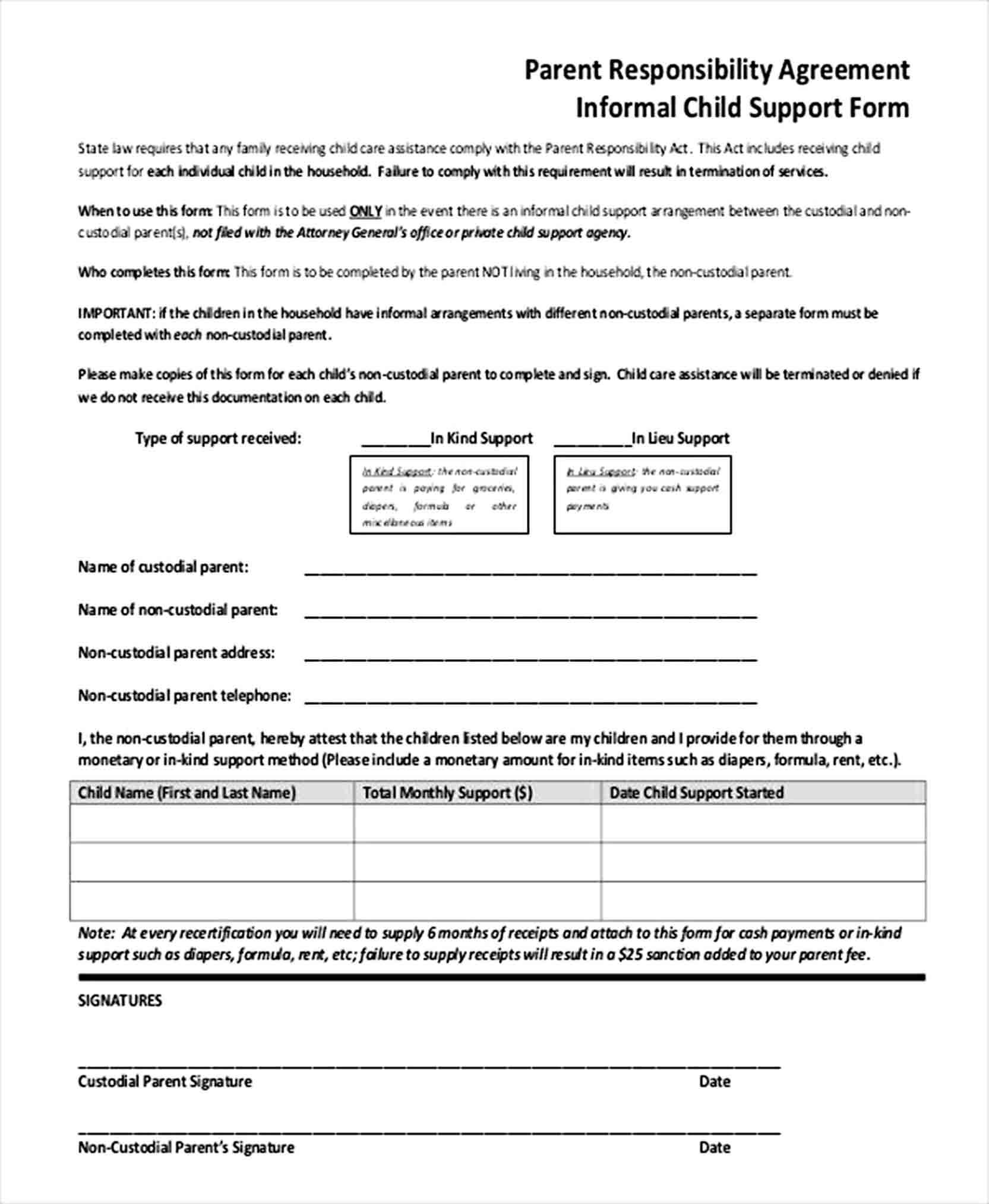 Sample Informal Child Support Agreement Template