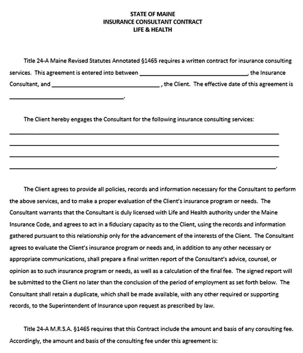 Sample Insurance Consultant Agreement Template in Word
