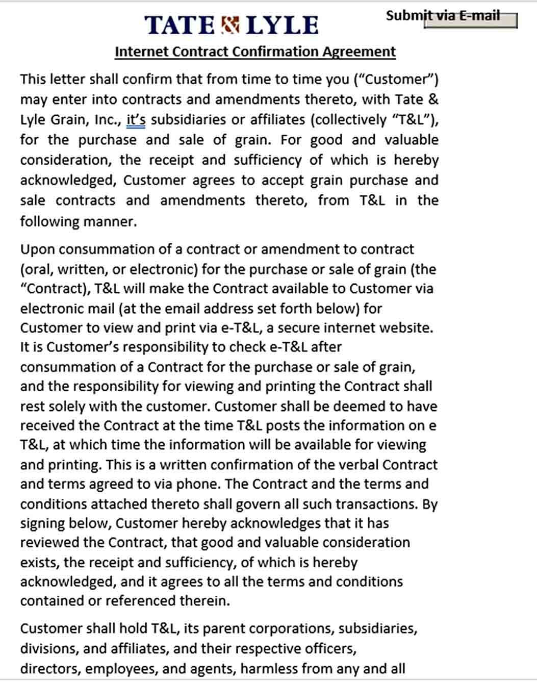 Sample Internet Contract Confirmation Agreement