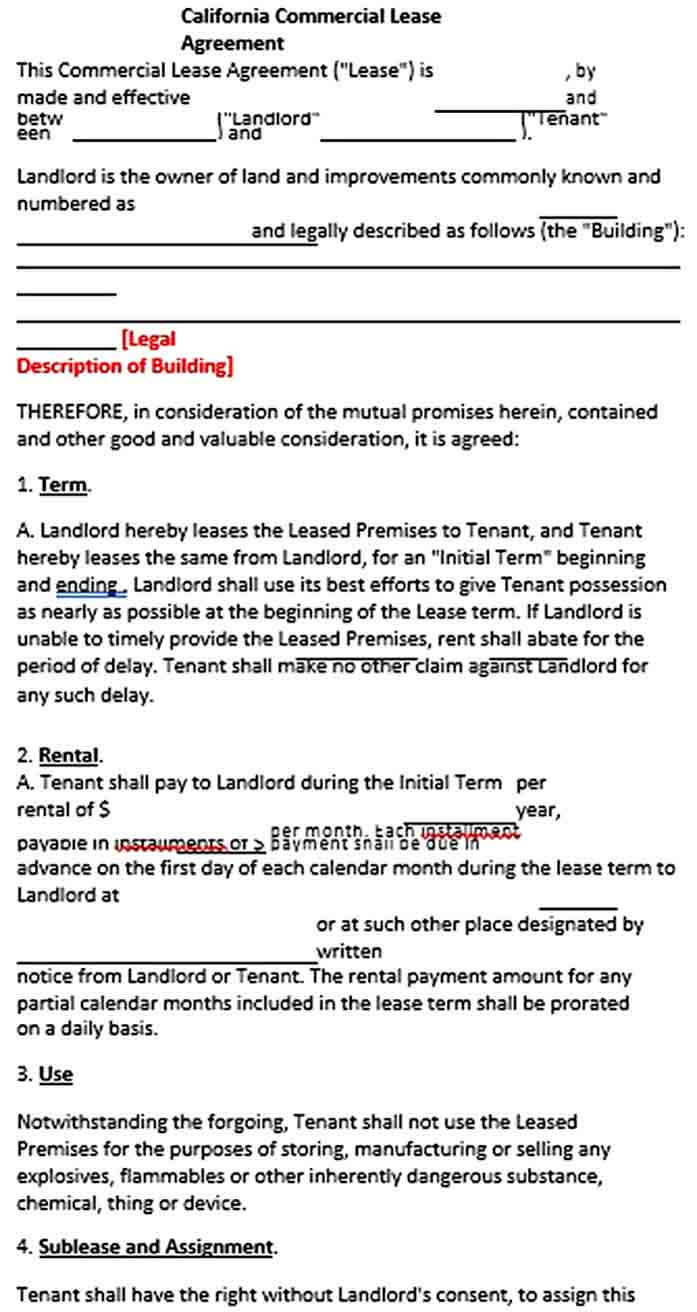 Sample Lease Commercial Agreement
